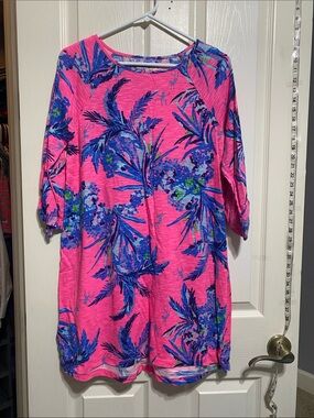 Lilly Pulitzer Pink Tropical Floral Long Sleeve T-Shirt Dress